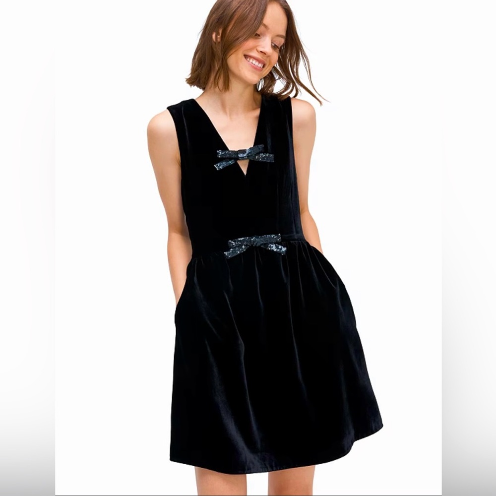 NEW Kate Space Sequin-Bow Velvet Dress | Size 0 | Black